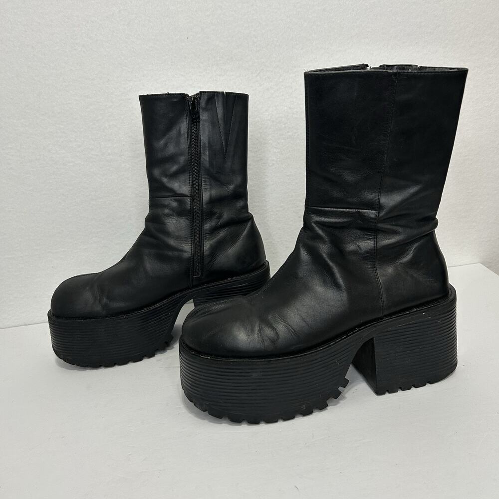 UNIF Parker Chunky Platform Black Leather Boots Sz 10 Dark Academia Goth Grunge - Picture 5 of 9